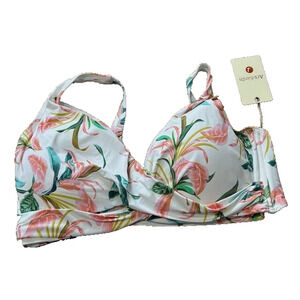 Artesands April Spritz Delacroix Bikini Top Cross Front Floral White Size 14 NEW